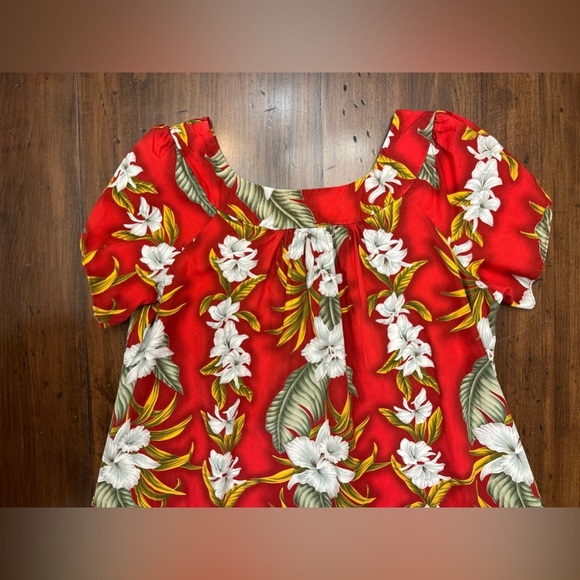 Aloha Mo’i Moi Dress Size Large Red Floral Mumu Roper Vintage Tropical Hawaiian - Picture 6 of 14